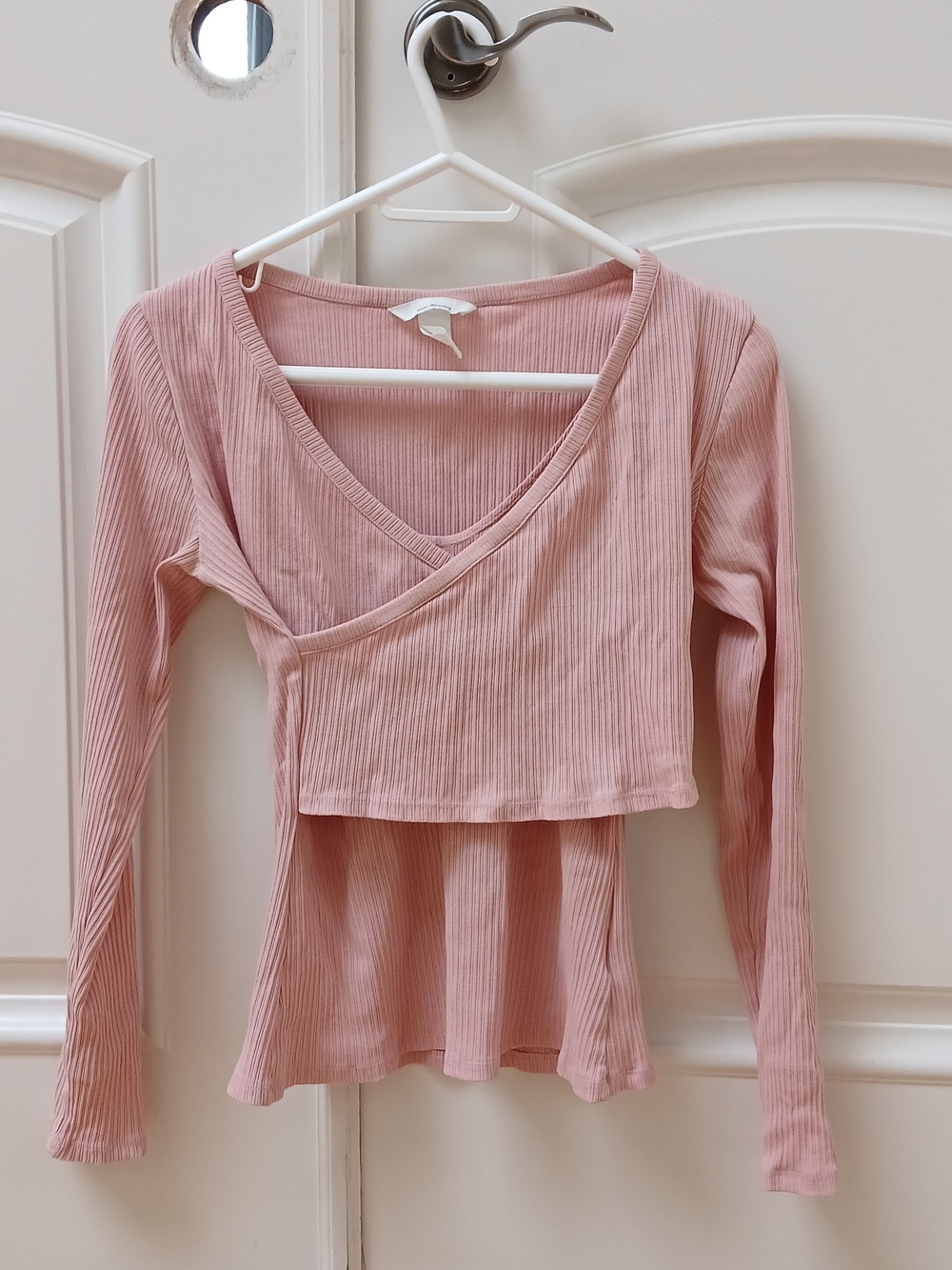 Ribbed Pink Long-Sleeve Wrap Top - Maternity Women